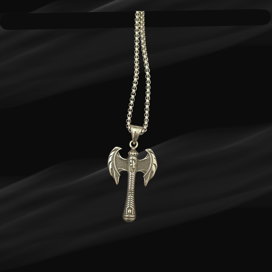 Viking Double-Headed Battle Axe Blade Pendant with Chain